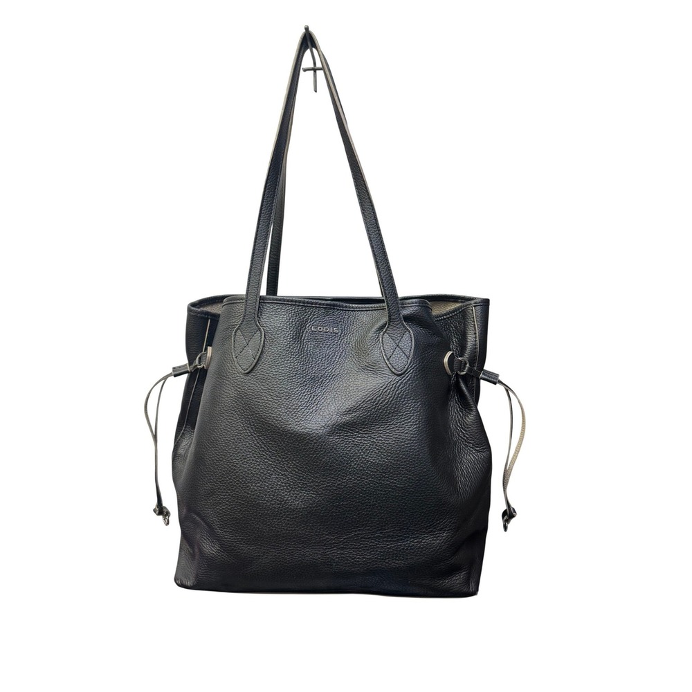 Lodis Mens Black Pebbled Leather‎ Large Cinch Tote Bag Shoulder Shopper Bag